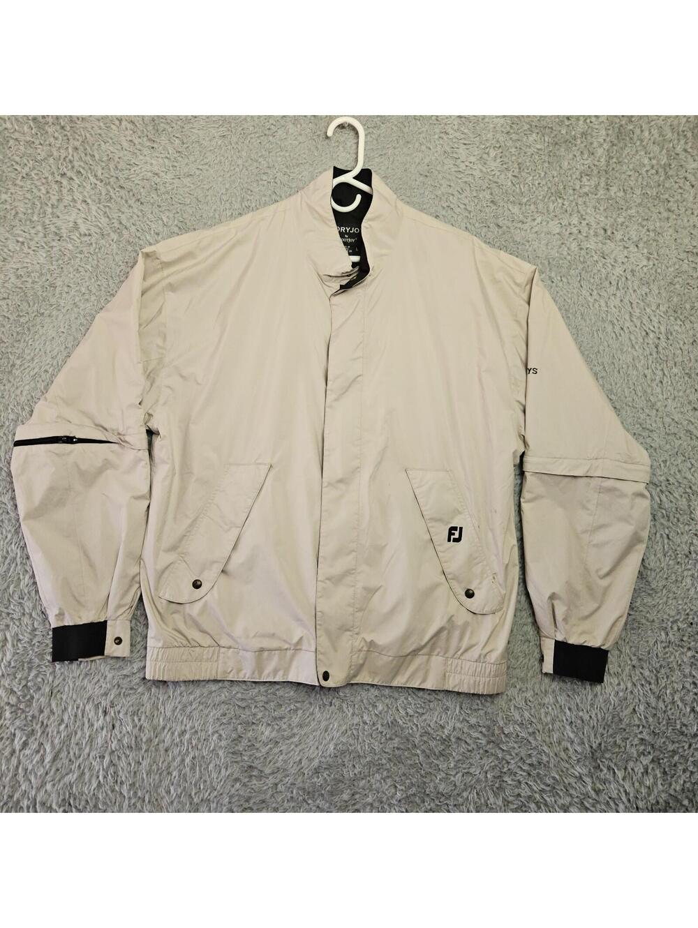 DRYJOYS BY FOOTJOY Convertible Jacket Mens Large Beige Waterproof Golf *Stain